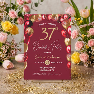 Surprise 37th Birthday Party Gold Burgundy Glitter Invitation
