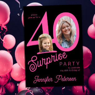 Surprise 40 modern 2 photo 40th birthday  invitation