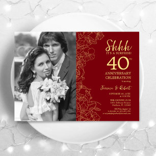 Surprise 40th Anniversary With Photo - Red Gold Invitation