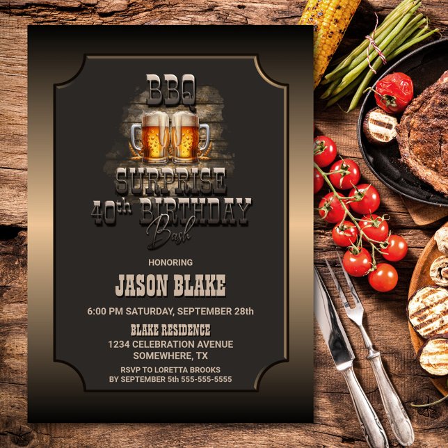 Surprise 40th Birthday BBQ Beers Party Invitation (Creator Uploaded)