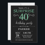 Surprise 40th Birthday Black and Green Glitter Invitation<br><div class="desc">Surprise 40th Birthday Invitation with Black and Green Glitter Background. Chalkboard. Adult Birthday. Men or Women Bday Invite. Any age. For further customisation,  please click the "Customise it" button and use our design tool to modify this template.</div>