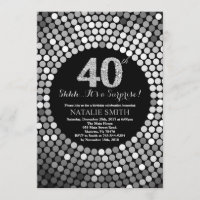 Surprise 40th Birthday Black and Silver Glitter