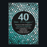 Surprise 40th Birthday Black and Teal Glitter Invitation<br><div class="desc">Surprise 40th Birthday Invitation. Black and Teal Glitter. Teal Diamond. Adult Birthday Party. For Men or Women. For further customisation,  please click the "Customise it" button and use our design tool to modify this template.</div>