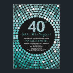 Surprise 40th Birthday Black and Teal Glitter Invitation<br><div class="desc">Surprise 40th Birthday Invitation. Black and Teal Glitter. Teal Diamond. Adult Birthday Party. For Men or Women. For further customisation,  please click the "Customise it" button and use our design tool to modify this template.</div>