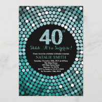 Surprise 40th Birthday Black and Teal Glitter