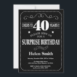 Surprise 40th Birthday Black and White Chalkboard Invitation<br><div class="desc">Surprise 40th Birthday Invitation Black and White Typography. Chalkboard. Black and White Background. Adult Birthday. Male Men or Women Birthday. Kids Boy or Girl Lady Teen Teenage Bday Invite. 13th 15th 16th 18th 20th 21st 30th 40th 50th 60th 70th 80th 90th 100th. Any Age. For further customisation, please click the...</div>
