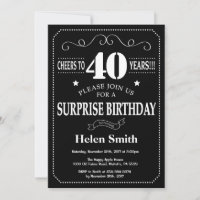 Surprise 40th Birthday Black and White Chalkboard
