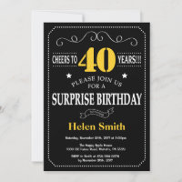 Surprise 40th Birthday Black and Yellow Chalkboard