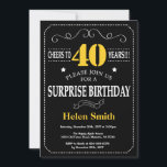 Surprise 40th Birthday Black and Yellow Chalkboard Invitation<br><div class="desc">Surprise 40th Birthday Invitation Black and Yellow Typography. Chalkboard. Black and White Background. Adult Birthday. Male Men or Women Birthday. Kids Boy or Girl Lady Teen Teenage Bday Invite. 13th 15th 16th 18th 20th 21st 30th 40th 50th 60th 70th 80th 90th 100th. Any Age. For further customisation, please click the...</div>