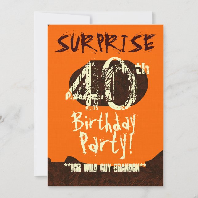 SURPRISE 40th Birthday Brown Ivory Orange C731 Invitation (Front)