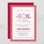 Surprise 40th Birthday Faux Red Glitter Invitation<br><div class="desc">This stylish surprise 40th Birthday party invitation features a red faux glitter border. Custom text allows you to add your invitation details.</div>