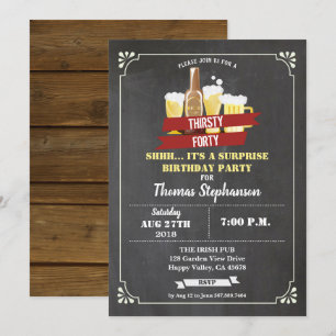 Surprise 40th birthday Forty 40 bar chalkboard Invitation