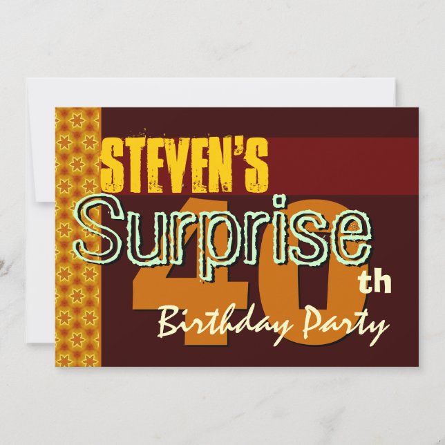 Surprise 40th Birthday Gold and Chocolate Stars Invitation (Front)