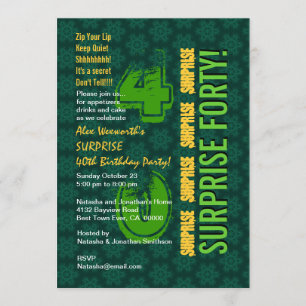 SURPRISE 40th Birthday Green and Gold Ver 2 G602 Invitation