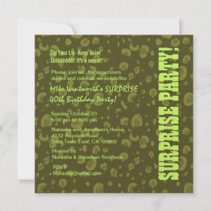SURPRISE 40th Birthday Green Camo Confetti Invitation