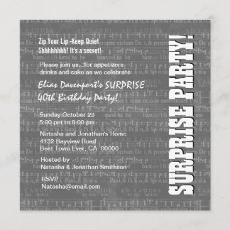 SURPRISE 40th Birthday Grey White Music Notes G401 Invitation