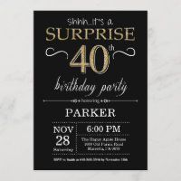 Surprise 40th Birthday Invitation Black and Gold