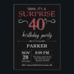 Surprise 40th Birthday Invitation Black and Red<br><div class="desc">Surprise 40th Birthday Invitation with Black and Red Glitter Background. Chalkboard. Adult Birthday. Men or Women Bday Invite. Any age. For further customisation,  please click the "Customise it" button and use our design tool to modify this template.</div>