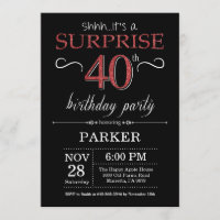 Surprise 40th Birthday Invitation Black and Red