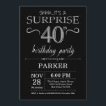 Surprise 40th Birthday Invitation Black and Silver<br><div class="desc">Surprise 40th Birthday Invitation with Black and Silver Glitter Background. Chalkboard. Adult Birthday. Men or Women Bday Invite. Any age. For further customisation,  please click the "Customise it" button and use our design tool to modify this template.</div>
