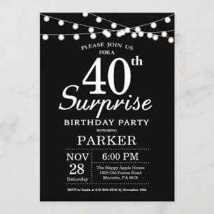 Surprise 40th Birthday Invitation Black and White