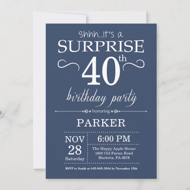 Surprise 40th Birthday Invitation Blue (Front)