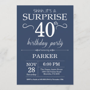Surprise 40th Birthday Invitation Blue