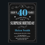 Surprise 40th Birthday Invitation Blue and Black<br><div class="desc">Surprise 40th Birthday Invitation Blue and Black Typography. Chalkboard. Black and White Background. Adult Birthday. Male Men or Women Birthday. Kids Boy or Girl Lady Teen Teenage Bday Invite. 13th 15th 16th 18th 20th 21st 30th 40th 50th 60th 70th 80th 90th 100th. Any Age. For further customisation, please click the...</div>