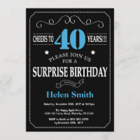 Surprise 40th Birthday Invitation Blue and Black