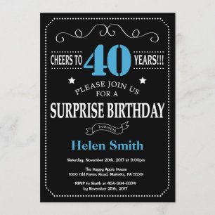 Surprise 40th Birthday Invitation Blue and Black
