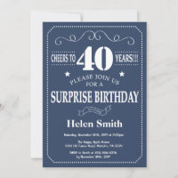 Surprise 40th Birthday Invitation Blue and White