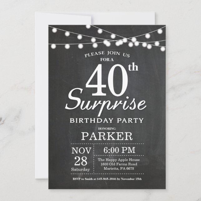Surprise 40th Birthday Invitation Chalkboard (Front)