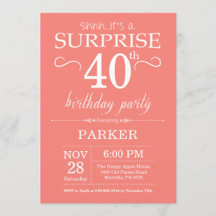 Surprise 40th Birthday Invitation Coral