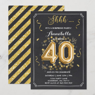 Surprise 40th Birthday Invitation Gold Chalkboard