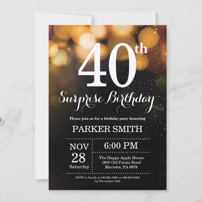 Surprise 40th Birthday Invitation Gold Glitter (Front)