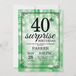 Surprise 40th Birthday Invitation Green Glitter