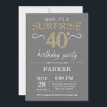 Surprise 40th Birthday Invitation Grey and Gold<br><div class="desc">Surprise 40th Birthday Invitation with Grey and Gold Glitter Background. Adult Birthday. Men or Women Bday Invite. Any age. For further customisation,  please click the "Customise it" button and use our design tool to modify this template.</div>