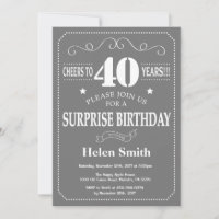 Surprise 40th Birthday Invitation Grey and White