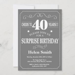 Surprise 40th Birthday Invitation Grey and White