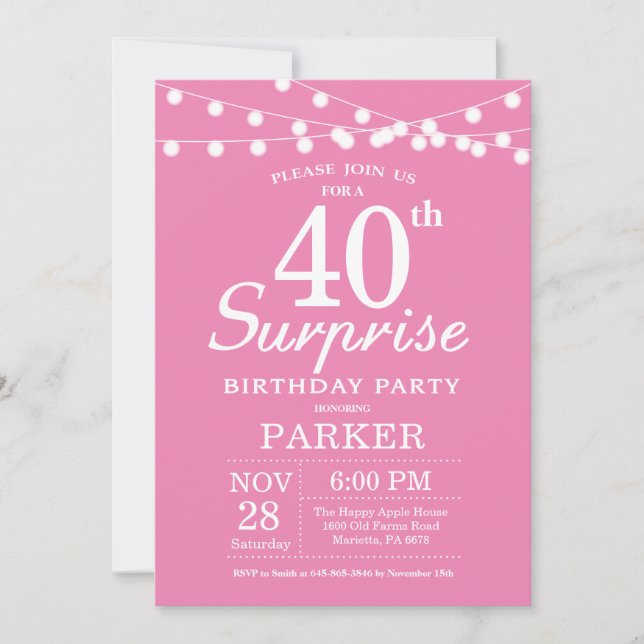 Surprise 40th Birthday Invitation Pink (Front)