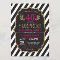 Surprise 40th Birthday Invitation Pink Black Gold