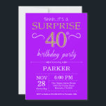 Surprise 40th Birthday Invitation Purple and Gold<br><div class="desc">Surprise 40th Birthday Invitation with Purple and Gold Glitter Background. Adult Birthday. Men or Women Bday Invite. Any age. For further customisation,  please click the "Customise it" button and use our design tool to modify this template.</div>