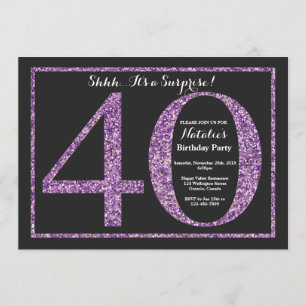 Surprise 40th Birthday Invitation Purple Glitter