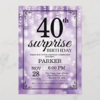 Surprise 40th Birthday Invitation Purple Glitter