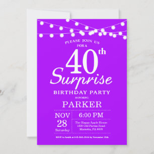 Surprise 40th Birthday Invitation Purple Lavender