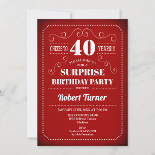 Surprise 40th Birthday Invitation - Red White