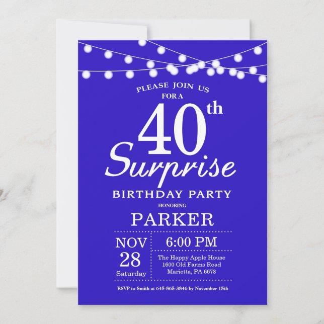 Surprise 40th Birthday Invitation Royal Blue (Front)