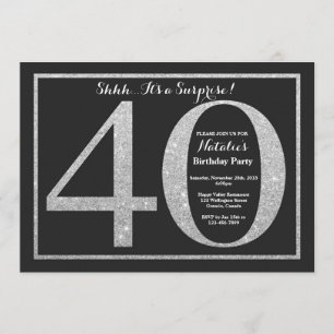 Surprise 40th Birthday Invitation Silver Glitter