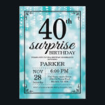 Surprise 40th Birthday Invitation Teal Glitter<br><div class="desc">Surprise 40th Birthday Invitation with Teal String Lights with Teal Glitter Background. Teal Birthday. Adult Birthday. Men or Women Bday Invite. 13th 15th 16th 18th 20th 21st 30th 40th 50th 60th 70th 80th 90th 100th, Any age. For further customisation, please click the "Customise it" button and use our design tool...</div>