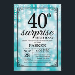 Surprise 40th Birthday Invitation Teal Glitter<br><div class="desc">Surprise 40th Birthday Invitation with Teal String Lights with Teal Glitter Background. Teal Birthday. Adult Birthday. Men or Women Bday Invite. 13th 15th 16th 18th 20th 21st 30th 40th 50th 60th 70th 80th 90th 100th, Any age. For further customisation, please click the "Customise it" button and use our design tool...</div>